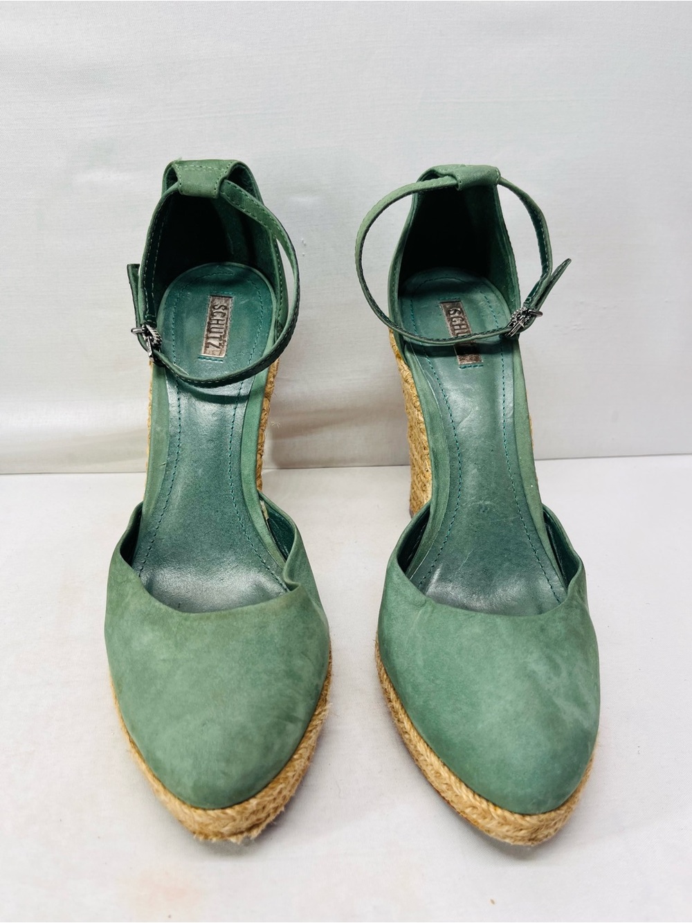 SCHUTZ Green Suede Espadrille Wedge Sandals - Picture 2 of 7